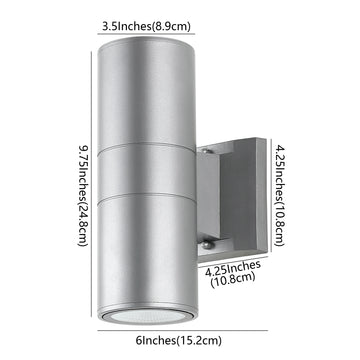Duo 6" Modern Midcentury Cylinder Outdoor Metal/Glass Integrated LED Wall Sconce with Uplight - JONATHAN Y